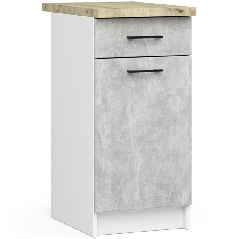 Casa si Gradina - Mobilier - Comode si corpuri - Corpuri bucatarie - Set mobila bucatarie Olivia 180 cm, cu blat stejar sonoma, PAL laminat, 5 corpuri, 180x46x203 cm, alb si gri beton - Infinity.ro