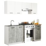 Casa si Gradina - Mobilier - Comode si corpuri - Corpuri bucatarie - Set mobila bucatarie Olivia 180 cm, cu blat stejar sonoma, PAL laminat, 5 corpuri, 180x46x203 cm, alb si gri beton - Infinity.ro