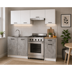 Casa si Gradina - Mobilier - Comode si corpuri - Corpuri bucatarie - Set mobila bucatarie Olivia 180 cm, cu blat stejar sonoma, PAL laminat, 5 corpuri, 180x46x203 cm, alb si gri beton - Infinity.ro