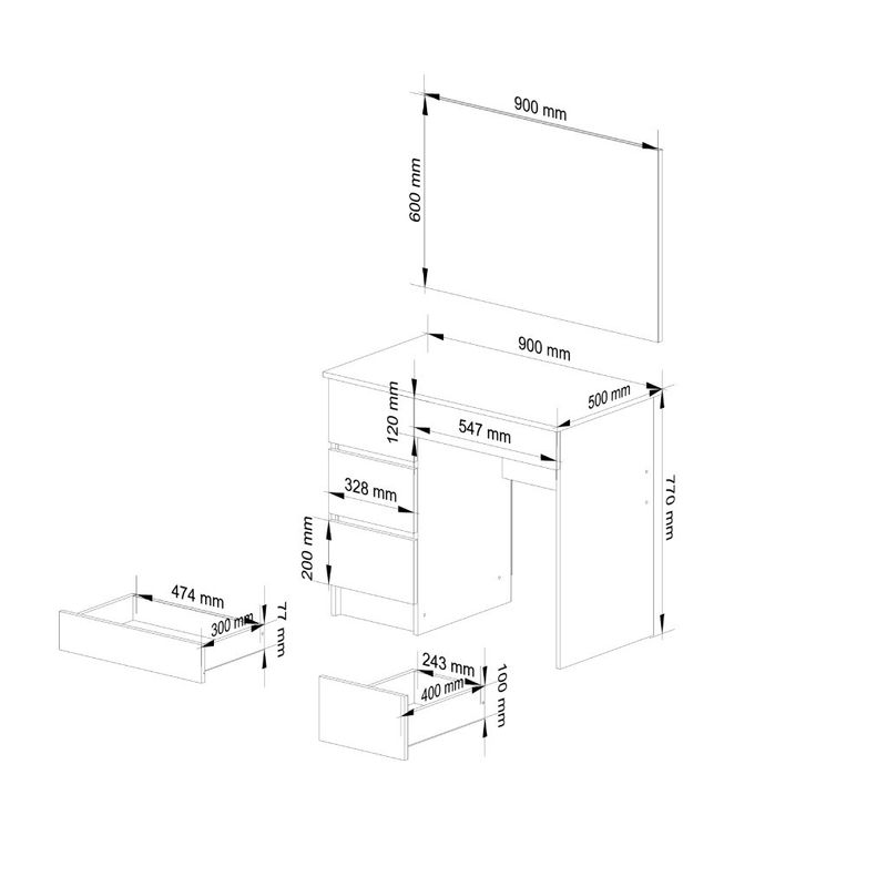Casa si Gradina - Mobilier - Comode si corpuri - Masute de toaleta - Masa de toaleta si machiaj Stanga, cu oglinda mare, 4 sertare, PAL laminat 16 mm, 90x50x142 cm, alb - Infinity.ro