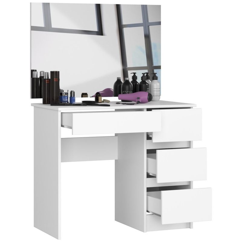 Casa si Gradina - Mobilier - Comode si corpuri - Masute de toaleta - Masa de toaleta si machiaj Dreapta, cu oglinda mare, 4 sertare, PAL laminat 16 mm, 90x50x142 cm, alb - Infinity.ro