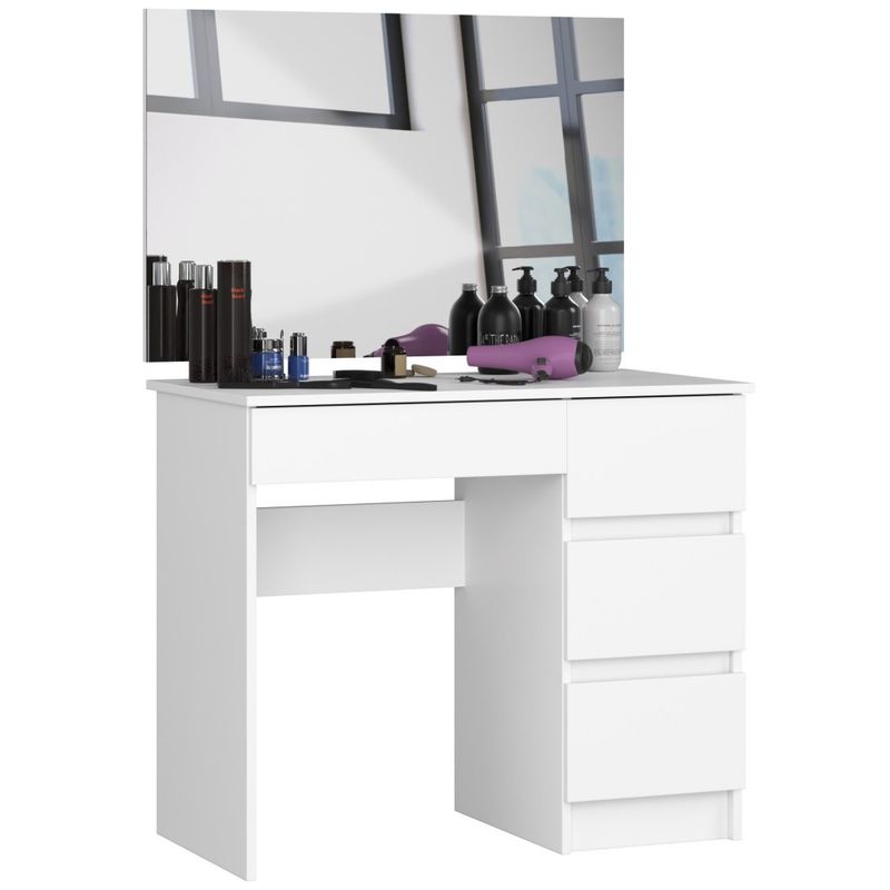 Casa si Gradina - Mobilier - Comode si corpuri - Masute de toaleta - Masa de toaleta si machiaj Dreapta, cu oglinda mare, 4 sertare, PAL laminat 16 mm, 90x50x142 cm, alb - Infinity.ro