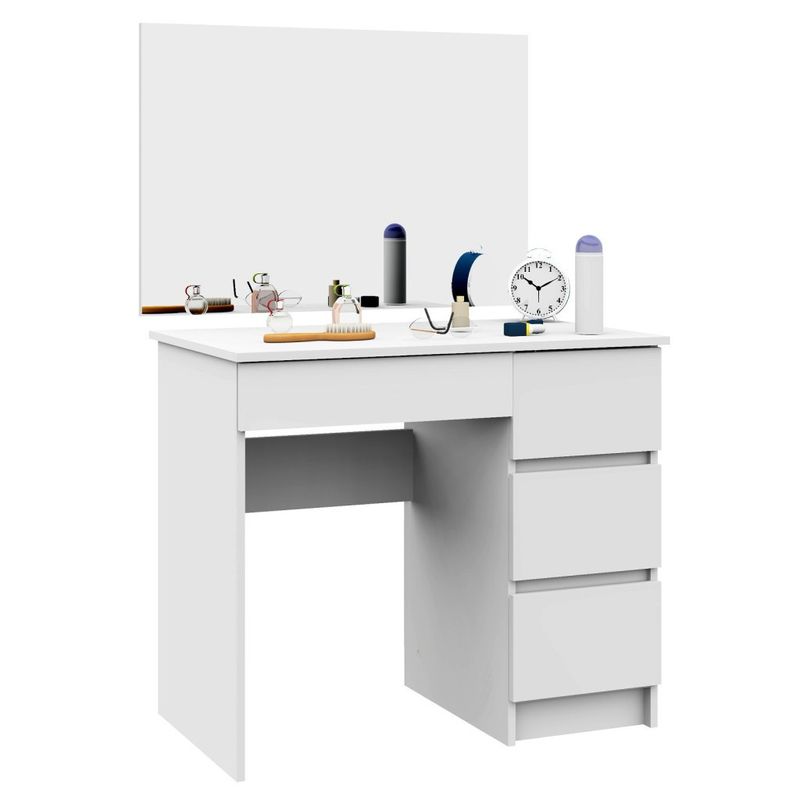 Casa si Gradina - Mobilier - Comode si corpuri - Masute de toaleta - Masa de toaleta si machiaj Dreapta, cu oglinda mare, 4 sertare, PAL laminat 16 mm, 90x50x142 cm, alb - Infinity.ro