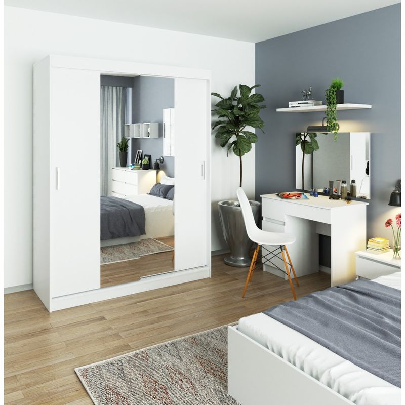 Casa si Gradina - Mobilier - Comode si corpuri - Masute de toaleta - Masa de toaleta si machiaj Dreapta, cu oglinda mare, 4 sertare, PAL laminat 16 mm, 90x50x142 cm, alb - Infinity.ro