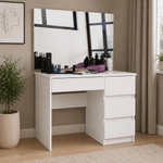 Casa si Gradina - Mobilier - Comode si corpuri - Masute de toaleta - Masa de toaleta si machiaj Dreapta, cu oglinda mare, 4 sertare, PAL laminat 16 mm, 90x50x142 cm, alb - Infinity.ro