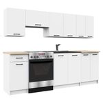 Casa si Gradina - Mobilier - Comode si corpuri - Corpuri bucatarie - Set mobila bucatarie Olivia 240 cm, cu blat stejar sonoma, PAL laminat, 7 corpuri, 240x45x203 cm, alb - Infinity.ro