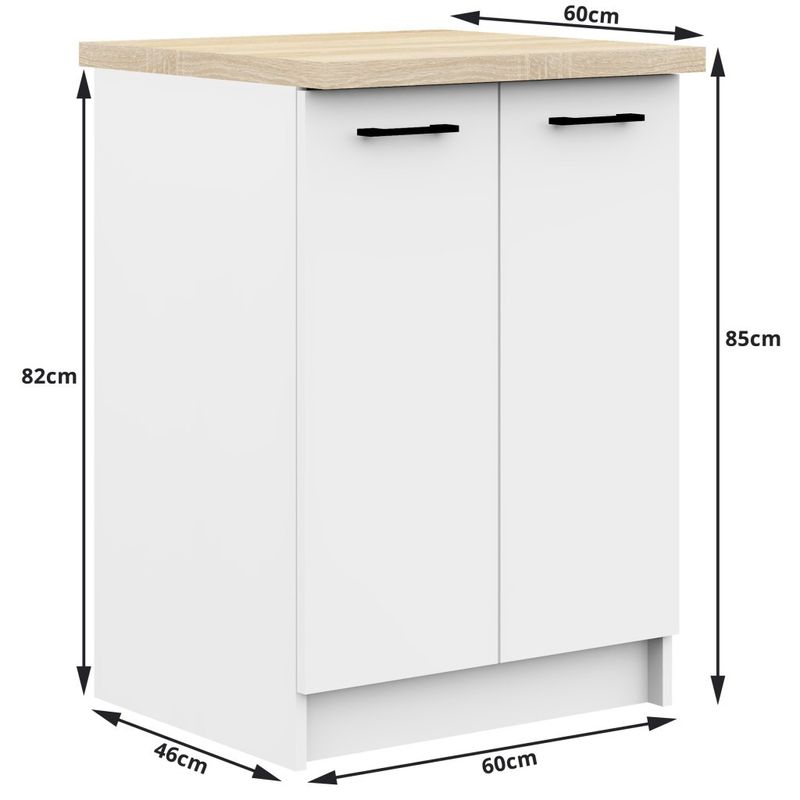 Casa si Gradina - Mobilier - Comode si corpuri - Corpuri bucatarie - Set mobila bucatarie Olivia 240 cm, cu blat stejar sonoma, PAL laminat, 7 corpuri, 240x45x203 cm, alb - Infinity.ro