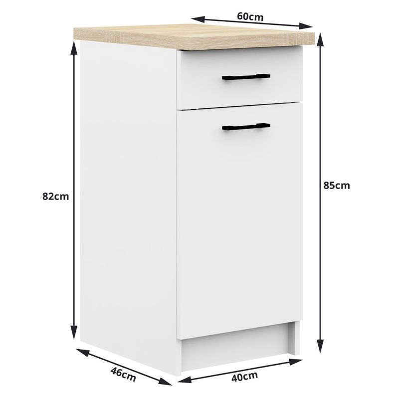 Casa si Gradina - Mobilier - Comode si corpuri - Corpuri bucatarie - Set mobila bucatarie Olivia 180 cm, cu blat stejar sonoma, PAL laminat, 5 corpuri, 180x46x203 cm, alb si gri beton - Infinity.ro