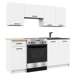 Casa si Gradina - Mobilier - Comode si corpuri - Corpuri bucatarie - Set mobila bucatarie Olivia 180 cm, cu blat stejar sonoma, PAL laminat, 5 corpuri, 180x46x203 cm, alb si gri beton - Infinity.ro