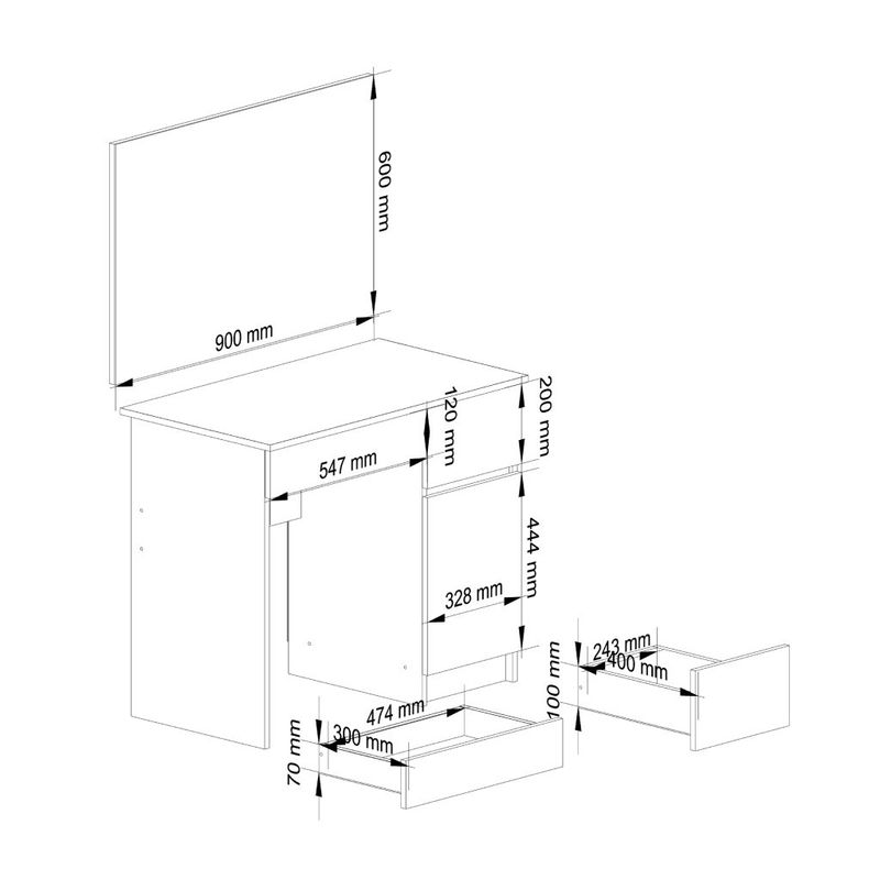 Casa si Gradina - Mobilier - Comode si corpuri - Corpuri bucatarie - Masa de toaleta si machiaj cu oglinda mare, 2 sertare si dulap, PAL laminat 16 mm, 90x50x142 cm, alba - Infinity.ro