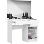 Casa si Gradina - Mobilier - Comode si corpuri - Corpuri bucatarie - Masa de toaleta si machiaj cu oglinda mare, 2 sertare si dulap, PAL laminat 16 mm, 90x50x142 cm, alba - Infinity.ro