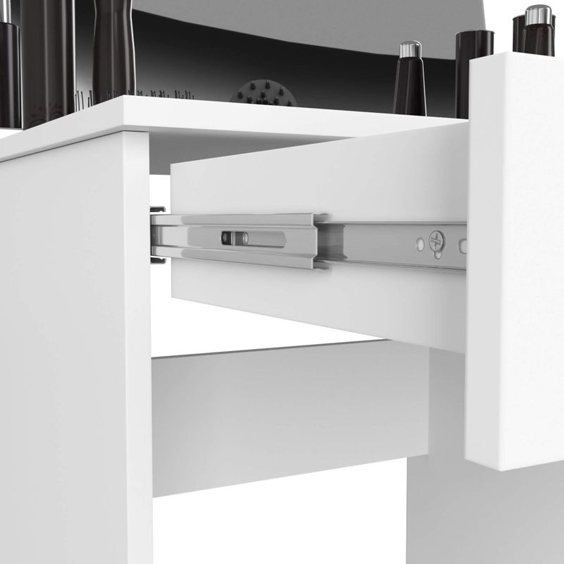 Casa si Gradina - Mobilier - Comode si corpuri - Corpuri bucatarie - Masa de toaleta si machiaj cu oglinda mare, 2 sertare si dulap, PAL laminat 16 mm, 90x50x142 cm, alba - Infinity.ro