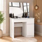 Casa si Gradina - Mobilier - Comode si corpuri - Corpuri bucatarie - Masa de toaleta si machiaj cu oglinda mare, 2 sertare si dulap, PAL laminat 16 mm, 90x50x142 cm, alba - Infinity.ro