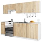 Casa si Gradina - Mobilier - Comode si corpuri - Corpuri bucatarie - Set mobila bucatarie Lima 240 cm, cu blat alb, PAL laminat, 7 corpuri, 240x45x203 cm, stejar sonoma - Infinity.ro