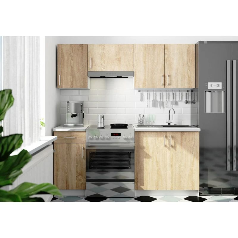 Casa si Gradina - Mobilier - Comode si corpuri - Corpuri bucatarie - Set mobila bucatarie Lima 180 cm, cu blat alb, PAL laminat, 5 corpuri, 180x45x203 cm, stejar sonoma - Infinity.ro