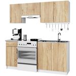 Casa si Gradina - Mobilier - Comode si corpuri - Corpuri bucatarie - Set mobila bucatarie Lima 180 cm, cu blat alb, PAL laminat, 5 corpuri, 180x45x203 cm, stejar sonoma - Infinity.ro
