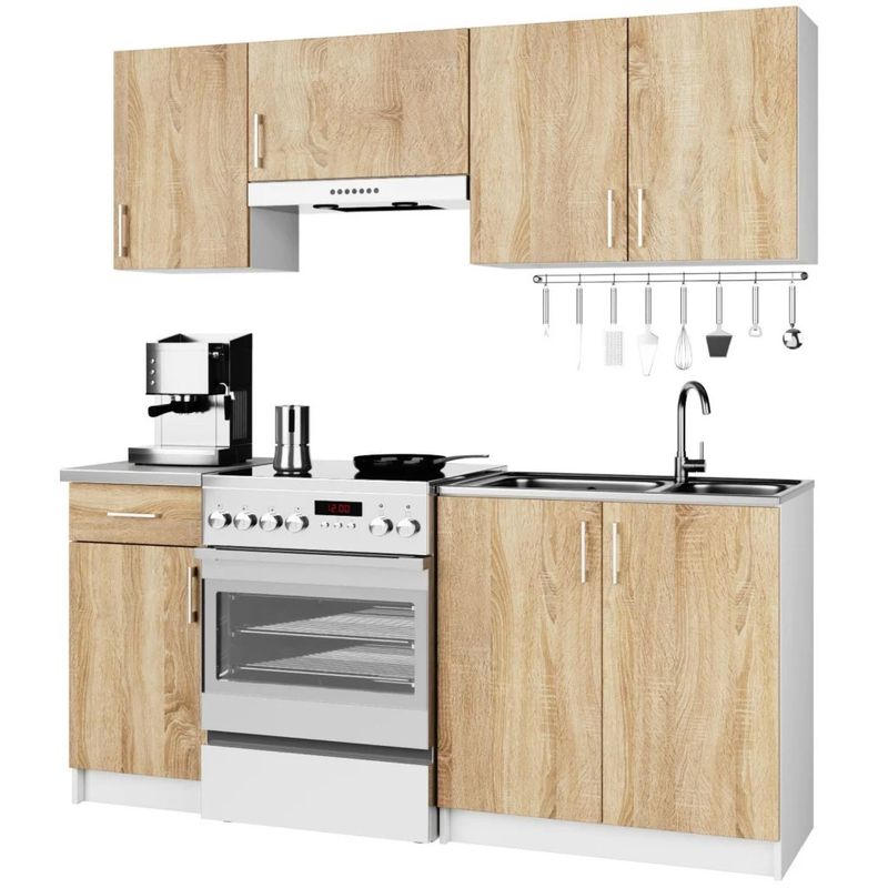Casa si Gradina - Mobilier - Comode si corpuri - Corpuri bucatarie - Set mobila bucatarie Lima 180 cm, cu blat alb, PAL laminat, 5 corpuri, 180x45x203 cm, stejar sonoma - Infinity.ro