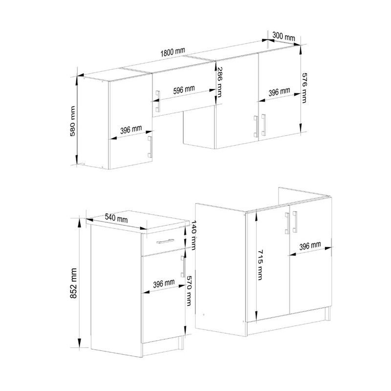 Casa si Gradina - Mobilier - Comode si corpuri - Corpuri bucatarie - Set mobila bucatarie Lima 180 cm, cu blat alb, PAL laminat, 5 corpuri, 180x45x203 cm, stejar sonoma - Infinity.ro