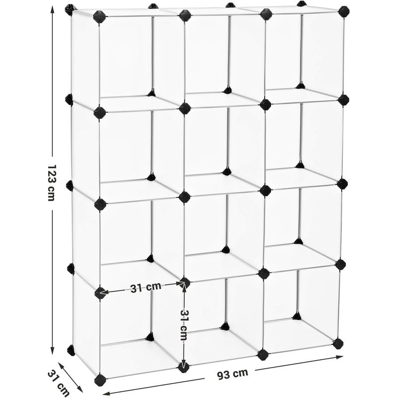 Casa si Gradina - Mobilier - Mobilier baie - Corpuri baie - Biblioteca modulara cu 12 compartimente, rafturi cubice din plastic, montaj rapid, 93x31x123 cm, alb transparent - Infinity.ro
