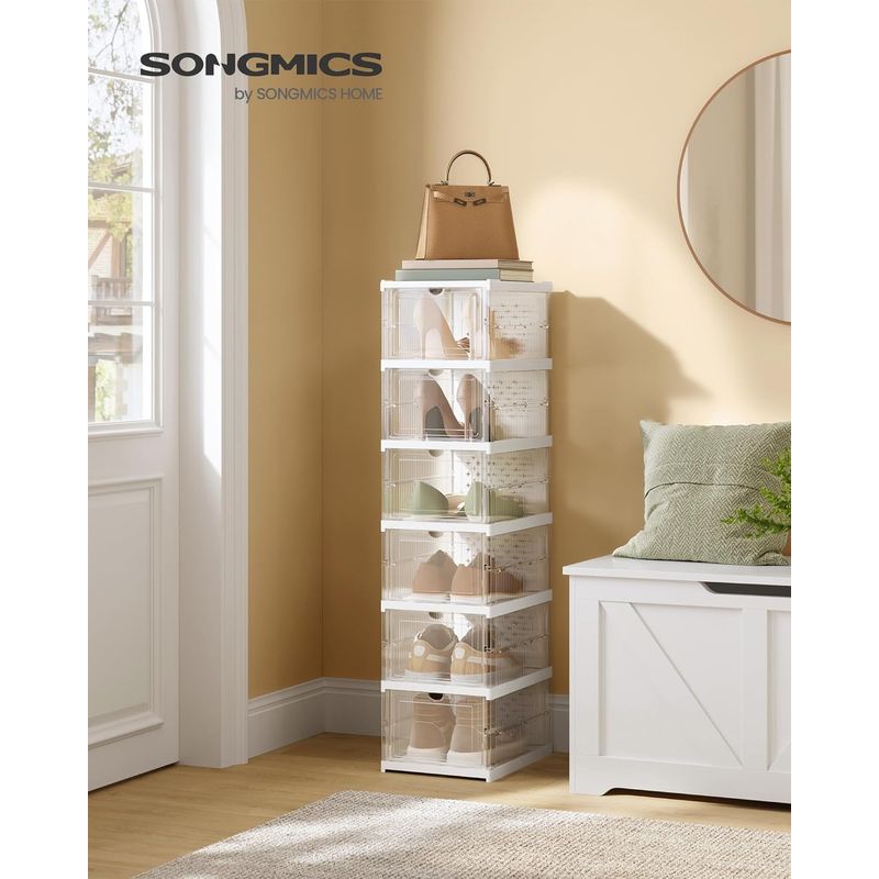 Casa si Gradina - Mobilier - Mobilier baie - Corpuri baie - Set 6 cutii pliabile pentru pantofi, organizator modular transparent, constructie rezistenta PP, 36x26x105 cm, alb - Infinity.ro