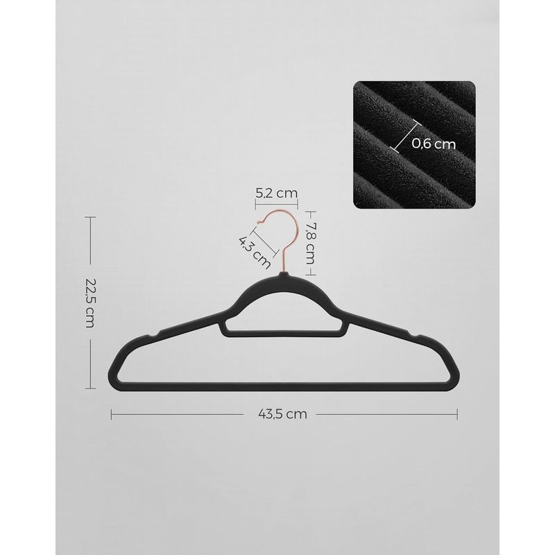 Casa si Gradina - Mobilier - Organizare si depozitare - Umerase si valeti - Set de 50 de umerase pentru haine, anti-alunecare cu catifea, bara de cravata si carlig pivotant, 43,5 cm, negru - Infinity.ro