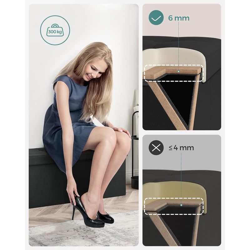 Casa si Gradina - Mobilier - Scaune si fotolii - Fotolii - Bancheta pliabila cu spatiu de depozitare 110x38x38 cm, MDF si material textil, capacitate 300 kg, negru - Infinity.ro