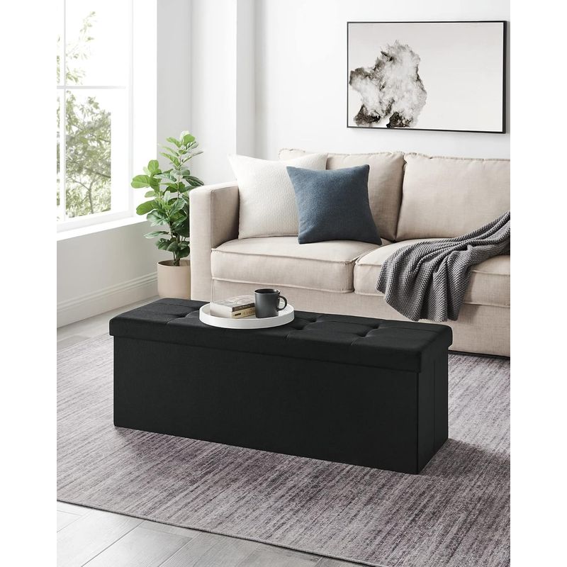 Casa si Gradina - Mobilier - Scaune si fotolii - Fotolii - Bancheta pliabila cu spatiu de depozitare 110x38x38 cm, MDF si material textil, capacitate 300 kg, negru - Infinity.ro
