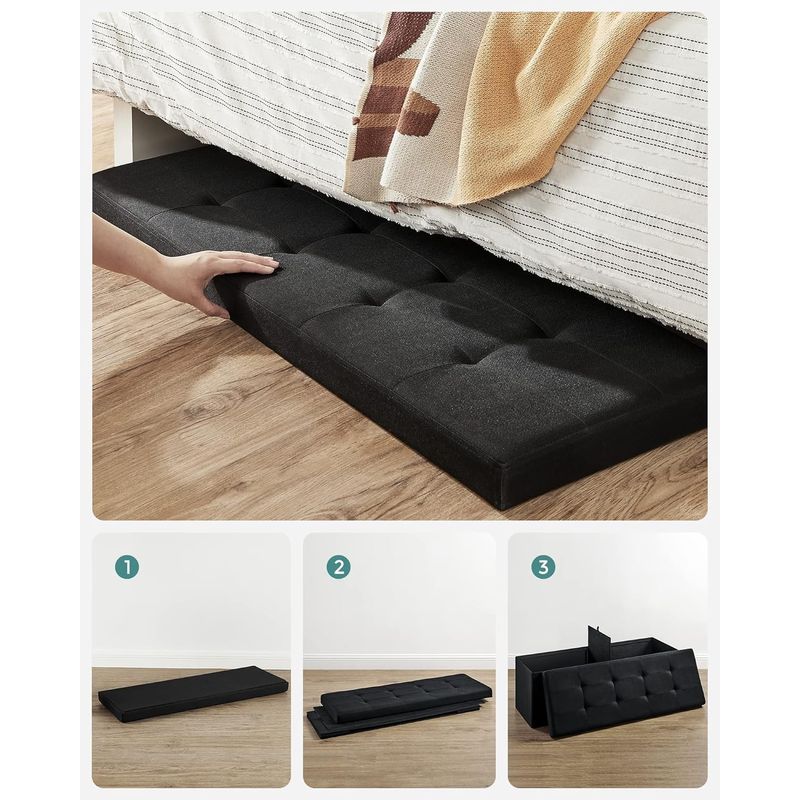 Casa si Gradina - Mobilier - Scaune si fotolii - Fotolii - Bancheta pliabila cu spatiu de depozitare 110x38x38 cm, MDF si material textil, capacitate 300 kg, negru - Infinity.ro