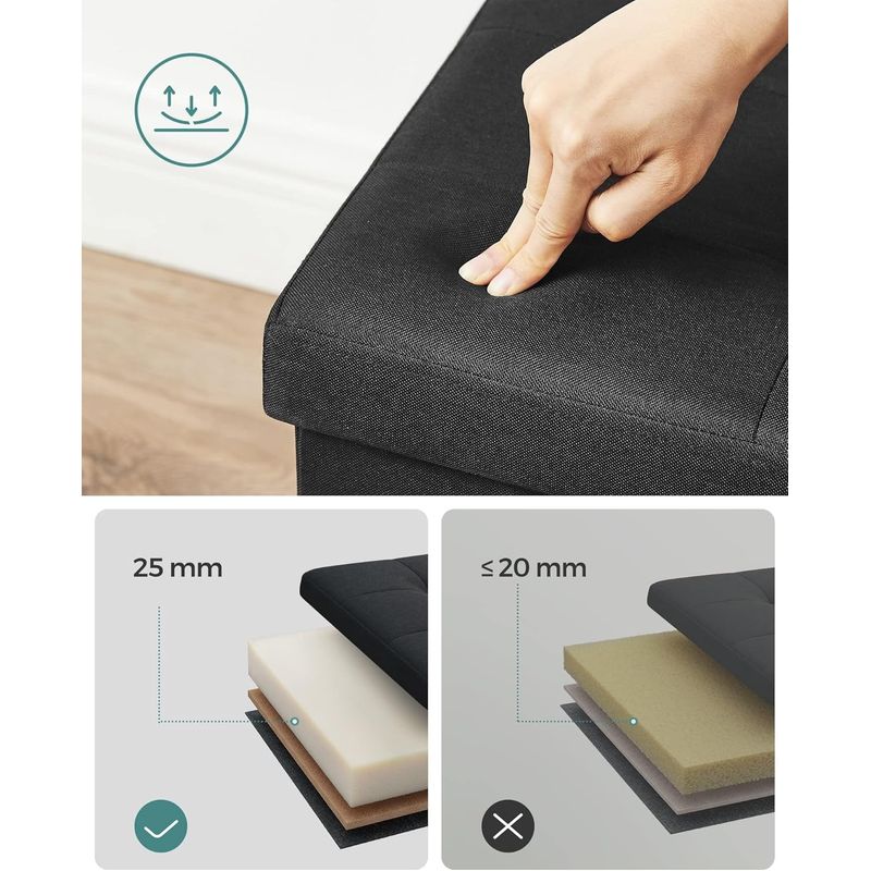 Casa si Gradina - Mobilier - Scaune si fotolii - Fotolii - Bancheta pliabila cu spatiu de depozitare 110x38x38 cm, MDF si material textil, capacitate 300 kg, negru - Infinity.ro