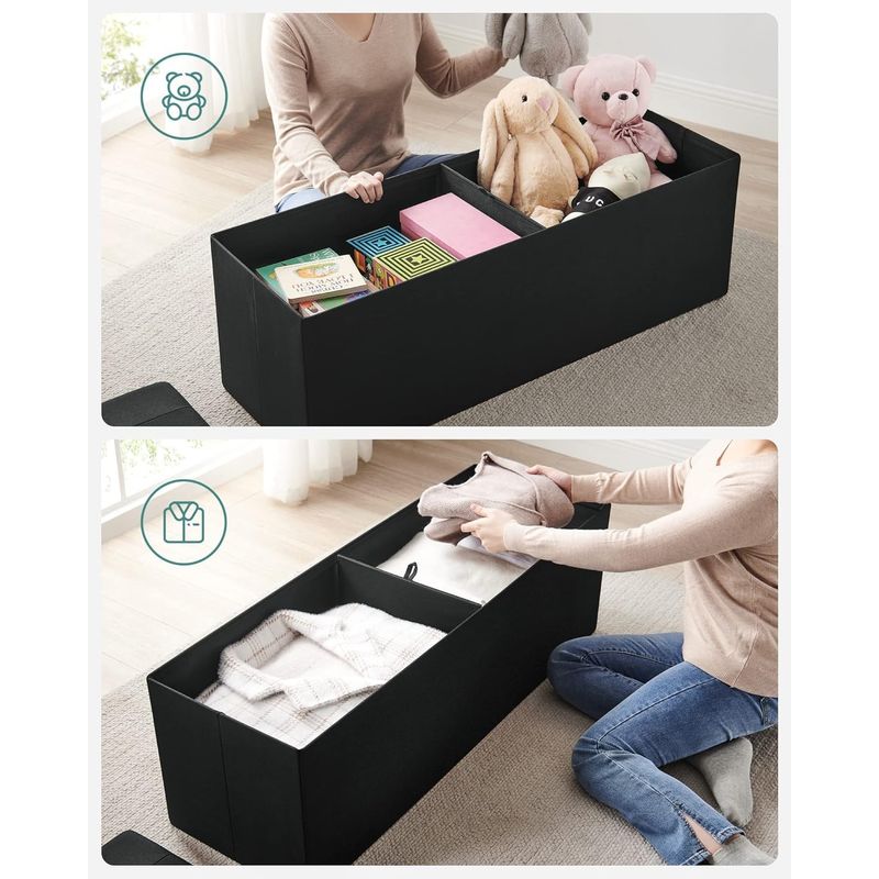 Casa si Gradina - Mobilier - Scaune si fotolii - Fotolii - Bancheta pliabila cu spatiu de depozitare 110x38x38 cm, MDF si material textil, capacitate 300 kg, negru - Infinity.ro