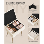 Casa si Gradina - Mobilier - Scaune si fotolii - Fotolii - Taburet cu spatiu de depozitare si picioare metalice, tapitat, maxim 200 kg, 40x30x50 cm, alb crem - Infinity.ro