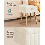 Casa si Gradina - Mobilier - Scaune si fotolii - Fotolii - Taburet cu spatiu de depozitare si picioare metalice, tapitat, maxim 200 kg, 40x30x50 cm, alb crem - Infinity.ro