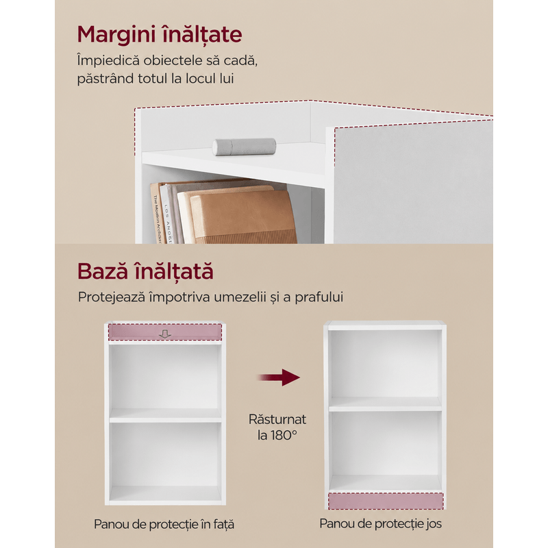 Casa si Gradina - Mobilier - Comode si corpuri - Noptiere - Noptiera cu compartimente deschise si raft reglabil, stil minimalist, MDF si PAL, 40x30x60 cm, alb - Infinity.ro