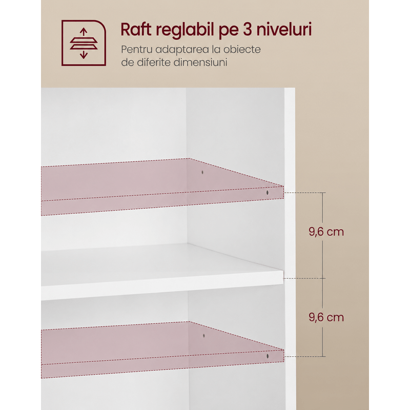 Casa si Gradina - Mobilier - Comode si corpuri - Noptiere - Noptiera cu compartimente deschise si raft reglabil, stil minimalist, MDF si PAL, 40x30x60 cm, alb - Infinity.ro