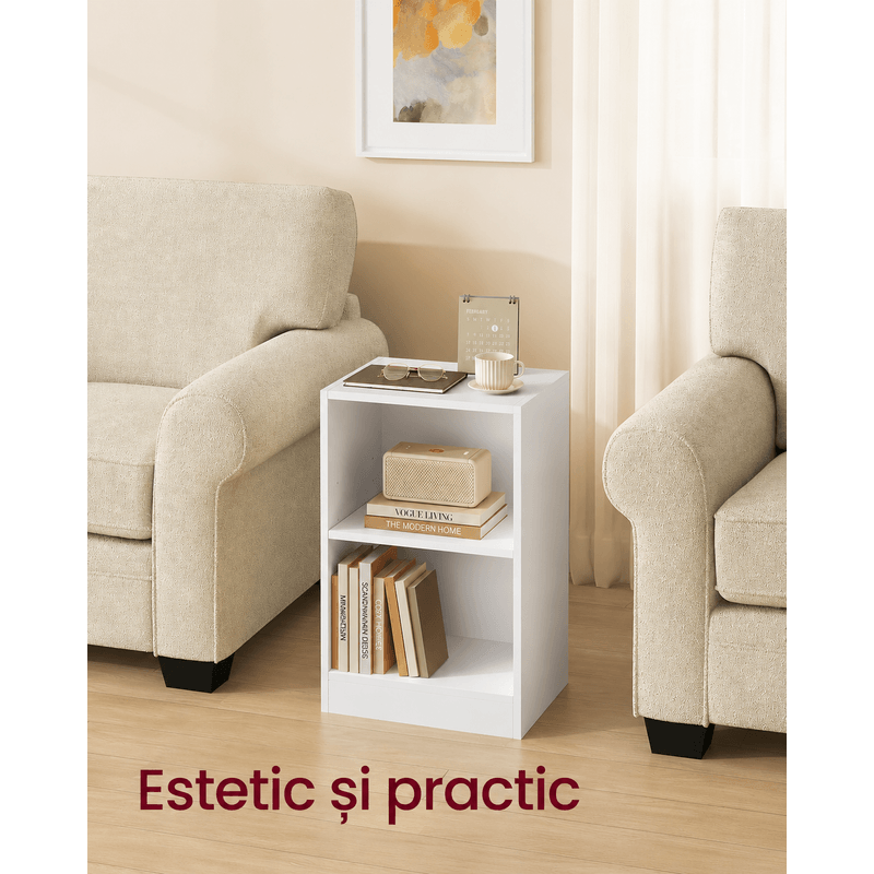 Casa si Gradina - Mobilier - Comode si corpuri - Noptiere - Noptiera cu compartimente deschise si raft reglabil, stil minimalist, MDF si PAL, 40x30x60 cm, alb - Infinity.ro