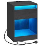 Casa si Gradina - Mobilier - Comode si corpuri - Noptiere - Noptiera cu iluminare LED reglabila, prize si porturi USB, sertar si raft, MDF si PAL, 40x35x55 cm, negru - Infinity.ro