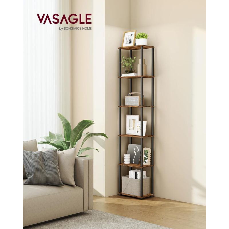 Casa si Gradina - Mobilier - Biblioteci si rafturi - Biblioteci - Biblioteca cu 6 rafturi, cadru metalic, stil industrial, 38x24x173 cm, maro rustic - Infinity.ro