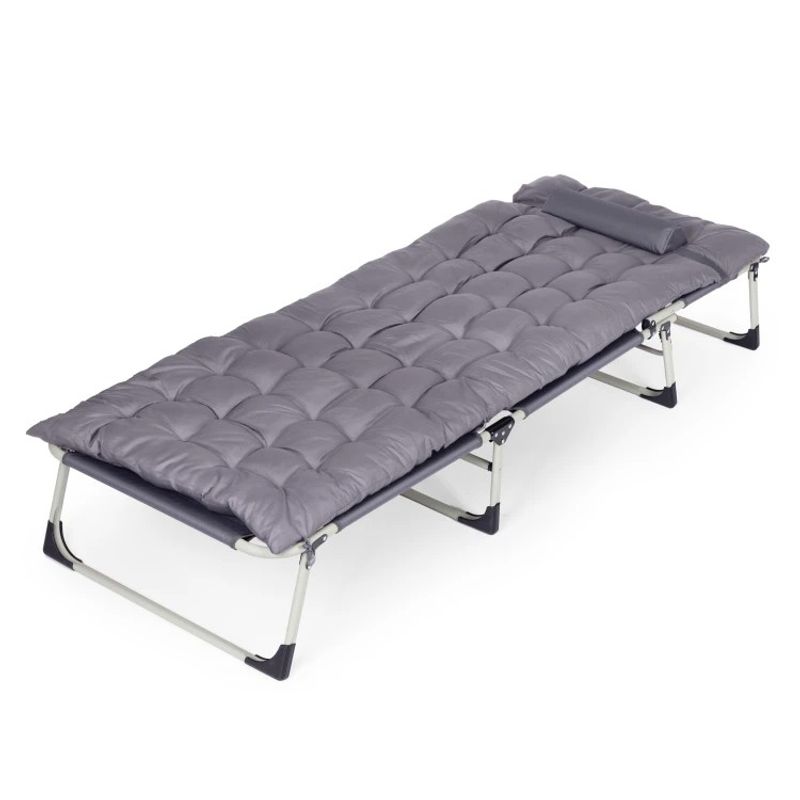 Casa si Gradina - Gradina si terasa - Mobilier exterior - Scaune si sezlonguri gradina - Sezlong gradina pliabil cu saltea groasa si perna, spatar reglabil, maxim 120 kg, 67x193x77 cm, gri - Infinity.ro
