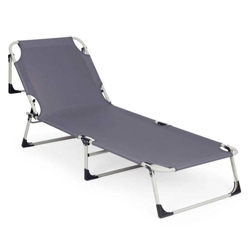 Casa si Gradina - Gradina si terasa - Mobilier exterior - Scaune si sezlonguri gradina - Sezlong gradina pliabil cu saltea groasa si perna, spatar reglabil, maxim 120 kg, 67x193x77 cm, gri - Infinity.ro