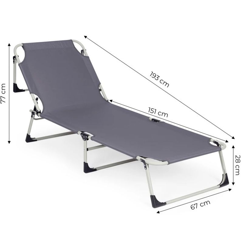 Casa si Gradina - Gradina si terasa - Mobilier exterior - Scaune si sezlonguri gradina - Sezlong gradina pliabil cu saltea groasa si perna, spatar reglabil, maxim 120 kg, 67x193x77 cm, gri - Infinity.ro
