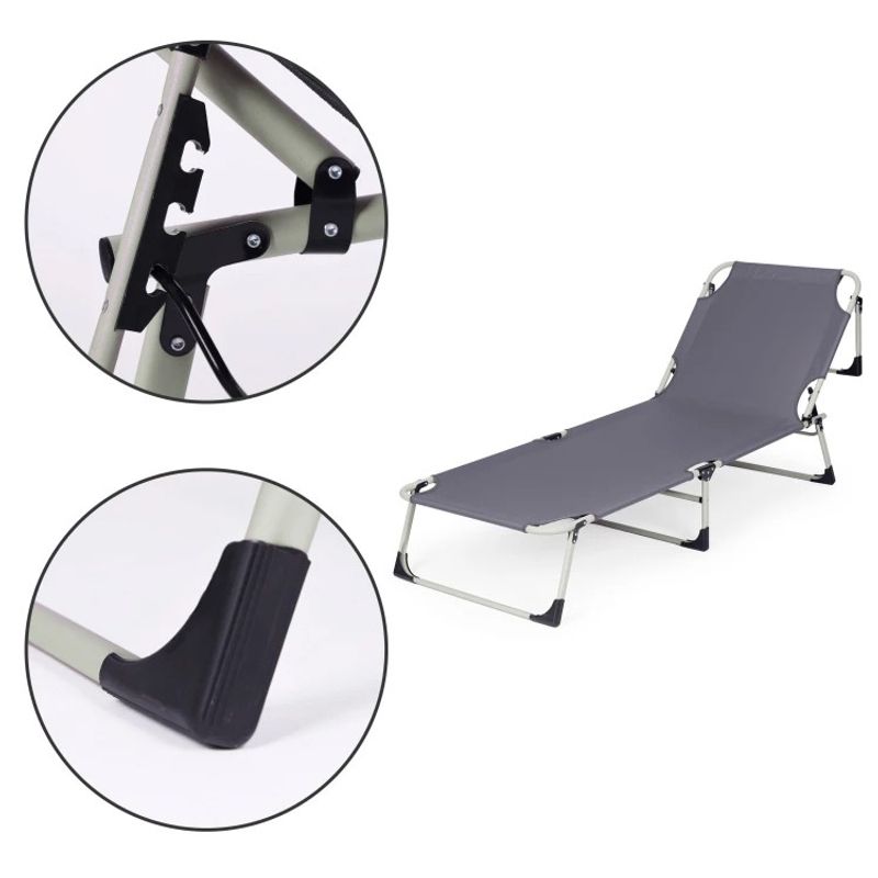 Casa si Gradina - Gradina si terasa - Mobilier exterior - Scaune si sezlonguri gradina - Sezlong gradina pliabil cu saltea groasa si perna, spatar reglabil, maxim 120 kg, 67x193x77 cm, gri - Infinity.ro