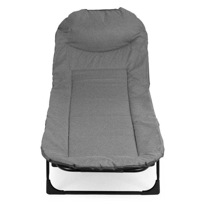 Casa si Gradina - Gradina si terasa - Mobilier exterior - Scaune si sezlonguri gradina - Pat camping pliabil tip sezlong, cu tetiera reglabila si buzunar lateral, maxim 120 kg, 65x200x88 cm, gri - Infinity.ro