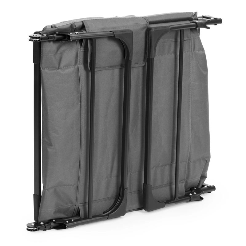 Casa si Gradina - Gradina si terasa - Mobilier exterior - Scaune si sezlonguri gradina - Pat camping pliabil tip sezlong, cu tetiera reglabila si buzunar lateral, maxim 120 kg, 65x200x88 cm, gri - Infinity.ro