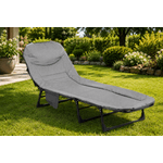 Casa si Gradina - Gradina si terasa - Mobilier exterior - Scaune si sezlonguri gradina - Pat camping pliabil tip sezlong, cu tetiera reglabila si buzunar lateral, maxim 120 kg, 65x200x88 cm, gri - Infinity.ro
