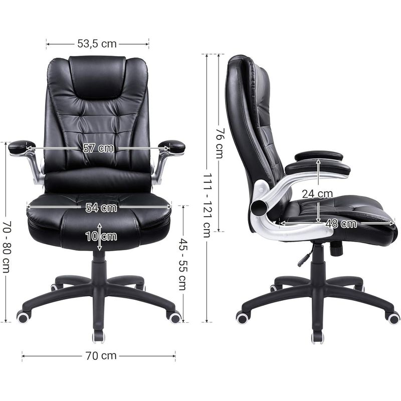 Casa si Gradina - Mobilier - Scaune si fotolii - Scaune - Scaun de birou ergonomic cu tetiera, spatar inalt, brate rabatabile, maxim 150 kg, 76x70x(111-121) cm, negru - Infinity.ro