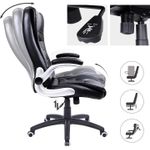 Casa si Gradina - Mobilier - Scaune si fotolii - Scaune - Scaun de birou ergonomic cu tetiera, spatar inalt, brate rabatabile, maxim 150 kg, 76x70x(111-121) cm, negru - Infinity.ro