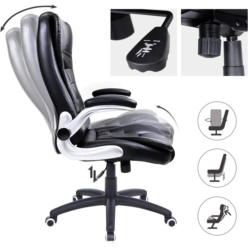 Casa si Gradina - Mobilier - Scaune si fotolii - Scaune - Scaun de birou ergonomic cu tetiera, spatar inalt, brate rabatabile, maxim 150 kg, 76x70x(111-121) cm, negru - Infinity.ro