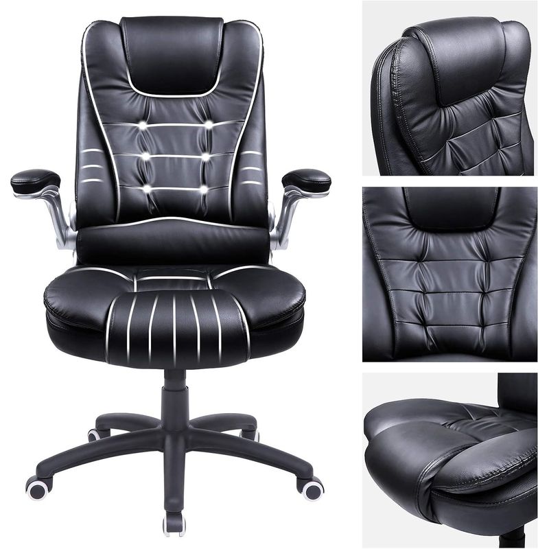 Casa si Gradina - Mobilier - Scaune si fotolii - Scaune - Scaun de birou ergonomic cu tetiera, spatar inalt, brate rabatabile, maxim 150 kg, 76x70x(111-121) cm, negru - Infinity.ro