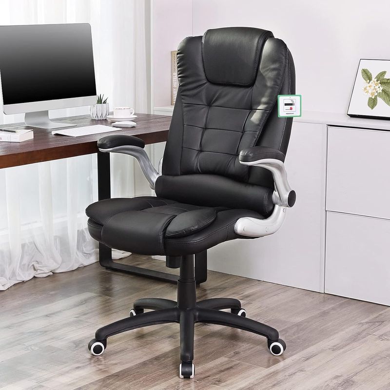 Casa si Gradina - Mobilier - Scaune si fotolii - Scaune - Scaun de birou ergonomic cu tetiera, spatar inalt, brate rabatabile, maxim 150 kg, 76x70x(111-121) cm, negru - Infinity.ro