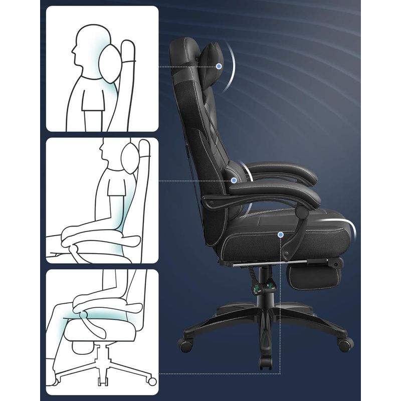 Casa si Gradina - Mobilier - Scaune si fotolii - Scaune - Scaun gaming ergonomic cu suport pentru picioare, tetiera reglabila si suport lombar, maxim 150 kg, 70x64x128 cm, negru - Infinity.ro